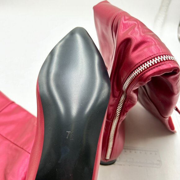 Wine Red Over The Knee High Boots Pointed Toe Flat Comfortable Back Zipper Shoes - Picture 5 of 7